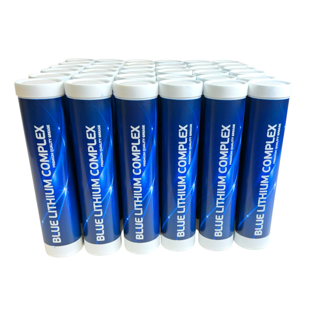 front photo of 36x blue lithium complex grease cartridges 400g 