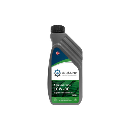 1 Litre Bottle of Agricom Agri Supreme 10W-30 oil on a white background