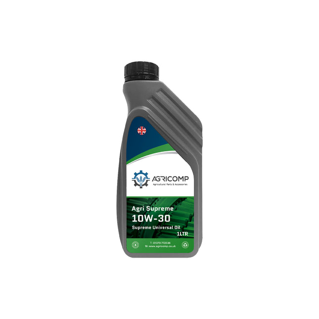 1 Litre Bottle of Agricom Agri Supreme 10W-30 oil on a white background