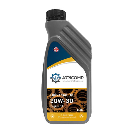 1 Litre Bottle of Agricomp super universal 20w30 oil on a white background