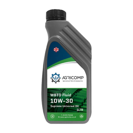 1 litre Bottle of Agricomp WBTO Fluid 10W-30 on a white background
