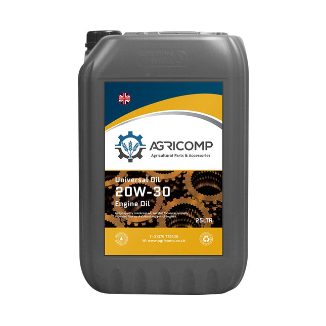 25 Litre Agricomp super universal engine oil container on a white background
