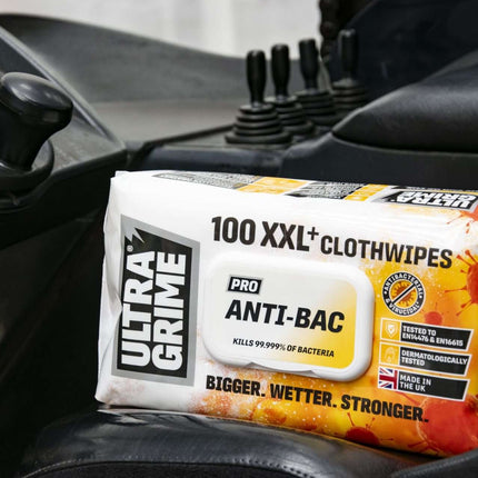 UltraGrime PRO Anti-Bac Cleaning Wet Wipes Multi-Purpose Heavy-Duty Antibacterial Cloths , Pack of 100