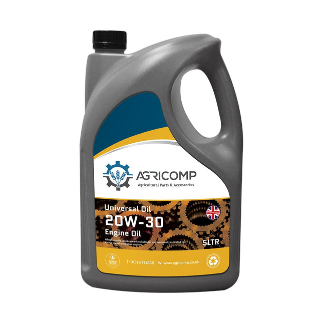 Agricomp 5 Litre Super universal 20w30 engine oil container on a white background