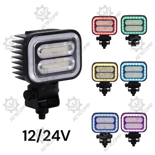 FlexiGlow Colour changing Programable Square Work Light, LED Multi-coloured, 2400 Lumens Raw, 12-24V