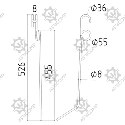 Grass & Weeder Tine To Fit Einbock 15099 - RH & LH - Length:526mm, Width:42mm, Ø8mm