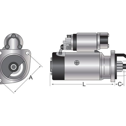 Lucas TVS Starter Motor - 12V, 2.8Kw LRS232 Perkins Massey Ferguson